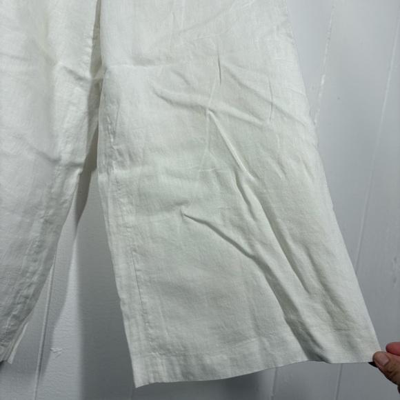 Lagenlook Linen White Trousers Pants Cropped Wide Leg Straight Womens 8 Coastal - Picture 2 of 11